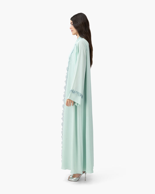 Crepe French Lace Trim - Bleached Aqua
