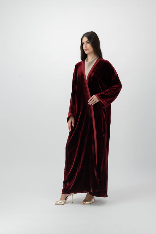 Velvet bisht abaya in Burgundy by GREI