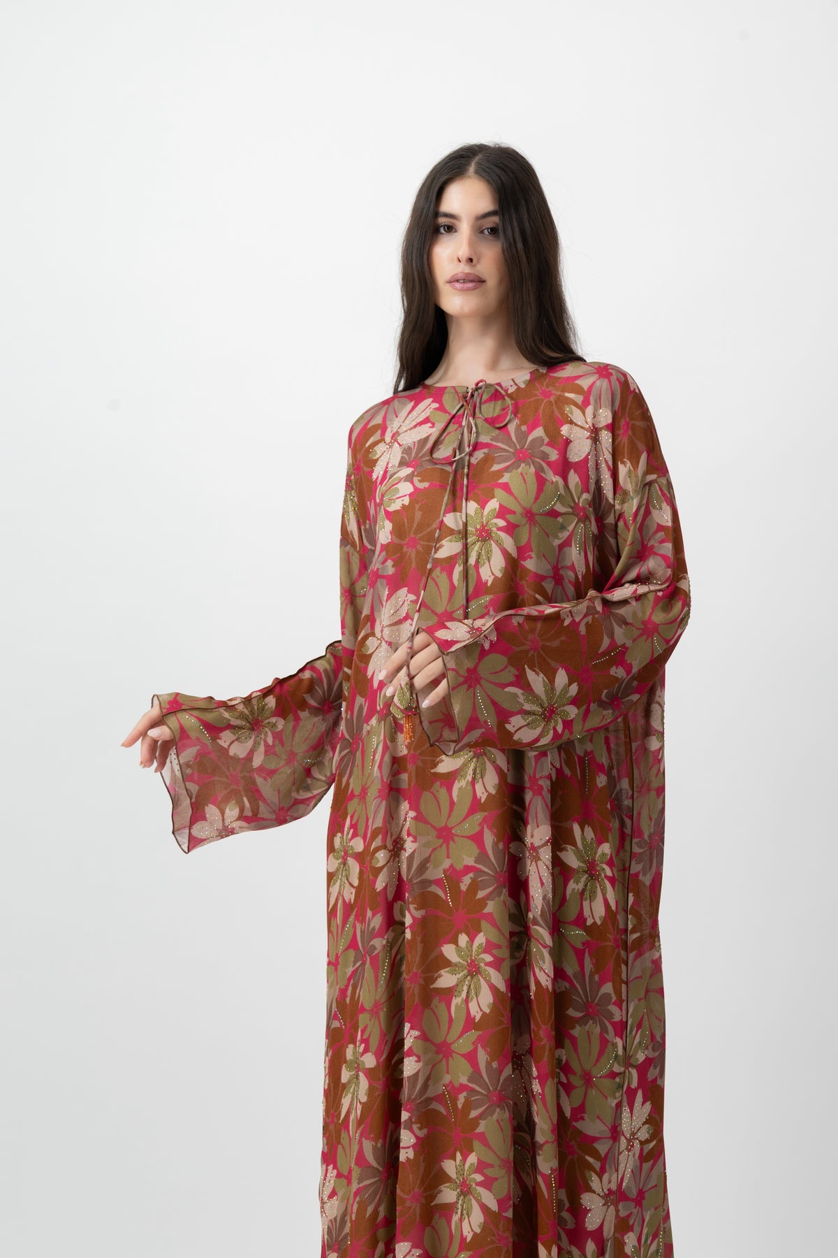Printed Kaftan in Fuchsia Petal by GREI