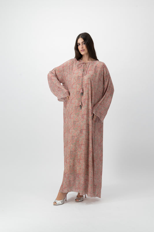 Silk Crystal Kaftan in Coral Paisley print by GREI