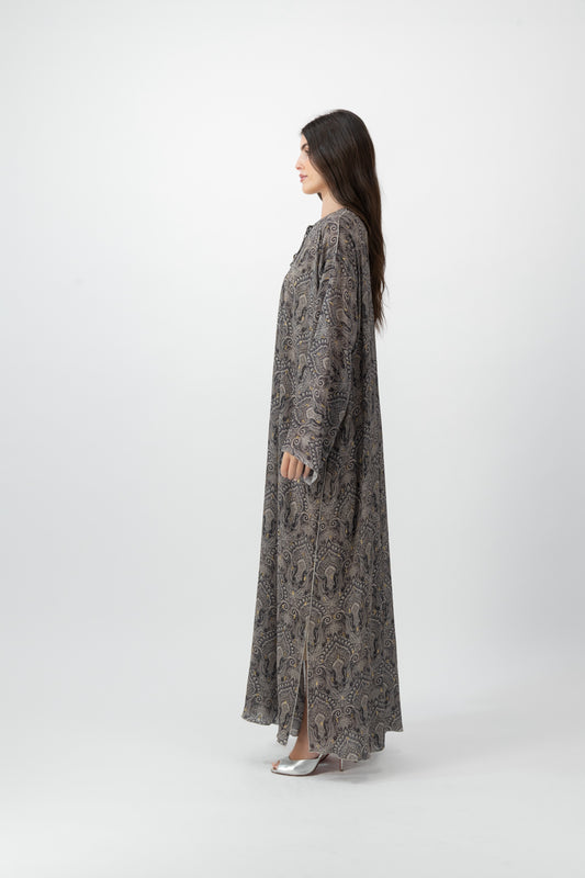 Silk Crystal Kaftan in Smoke Paisley print by GREI
