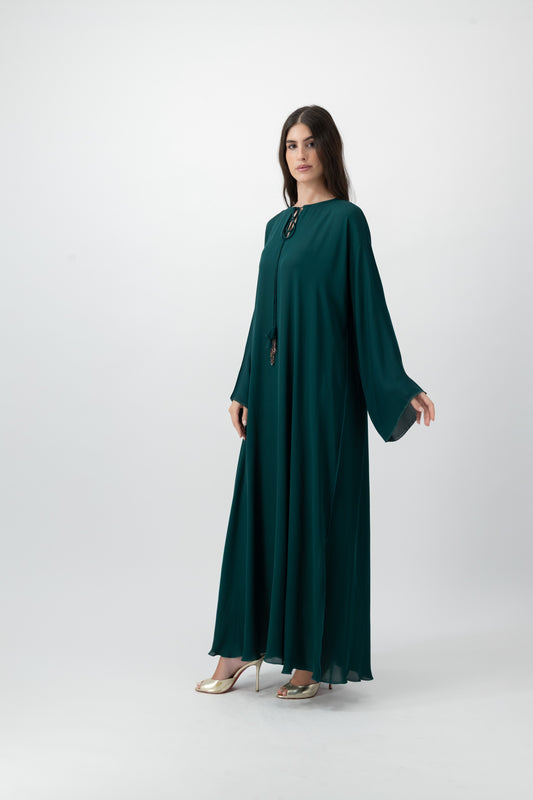Silk Golden Kaftan in Green by GREI