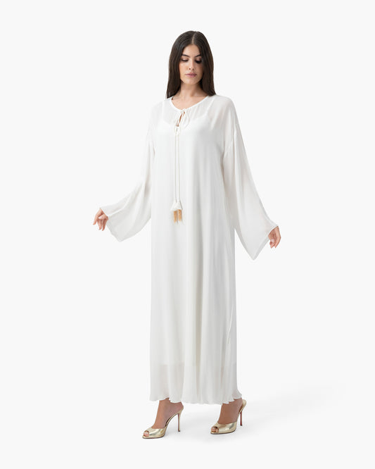 Silk Golden Kaftan - White