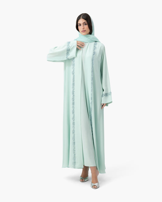 Crepe French Lace Trim - Bleached Aqua