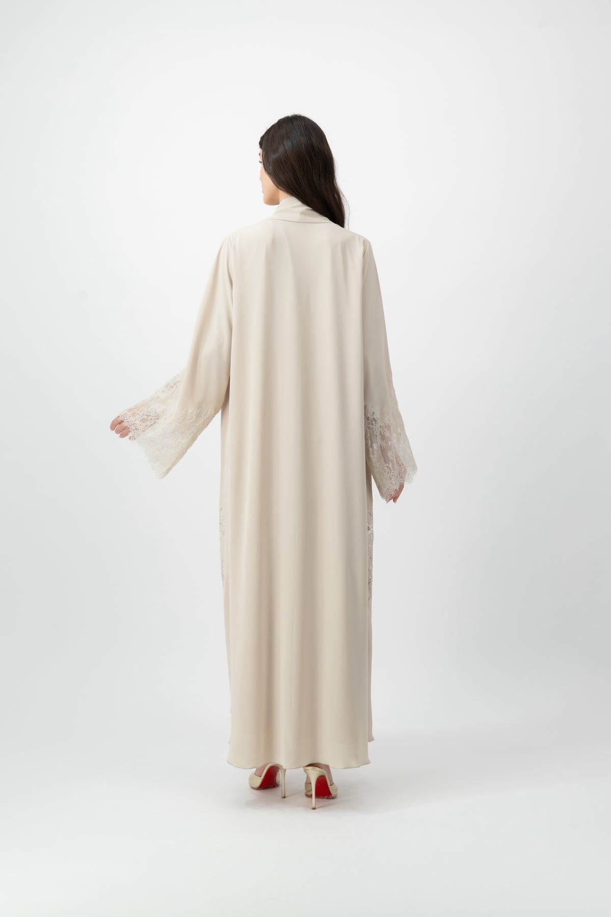 Crepe Lace Applique abaya in Birch by GREI