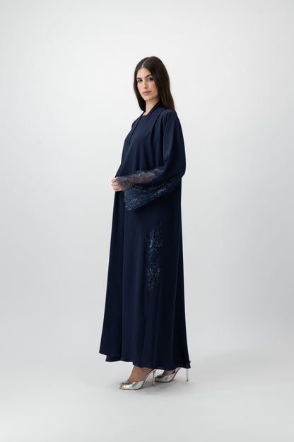 Crepe Lace Applique abaya in Peacoat by GREI