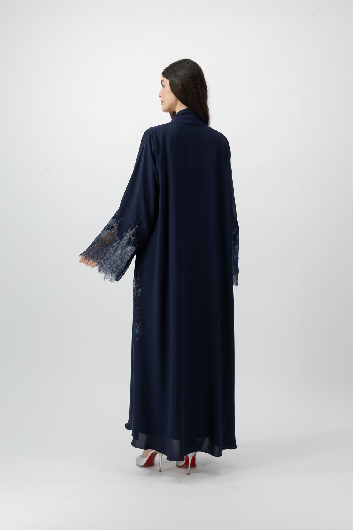 Crepe Lace Applique abaya in Peacoat by GREI