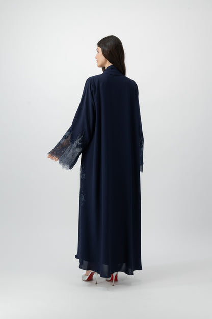 Crepe Lace Applique abaya in Peacoat by GREI