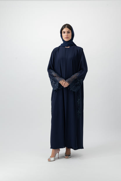 Crepe Lace Applique abaya in Peacoat by GREI