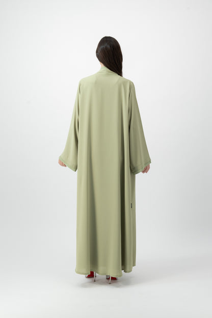 Crepe Crochet Trim abaya in Nile Green by GREI