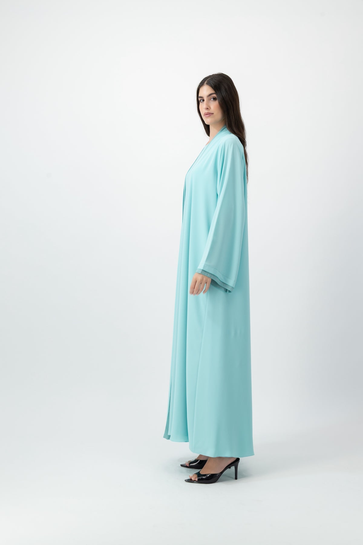 Crepe Crochet Trim abaya in Island Paradise by GREI