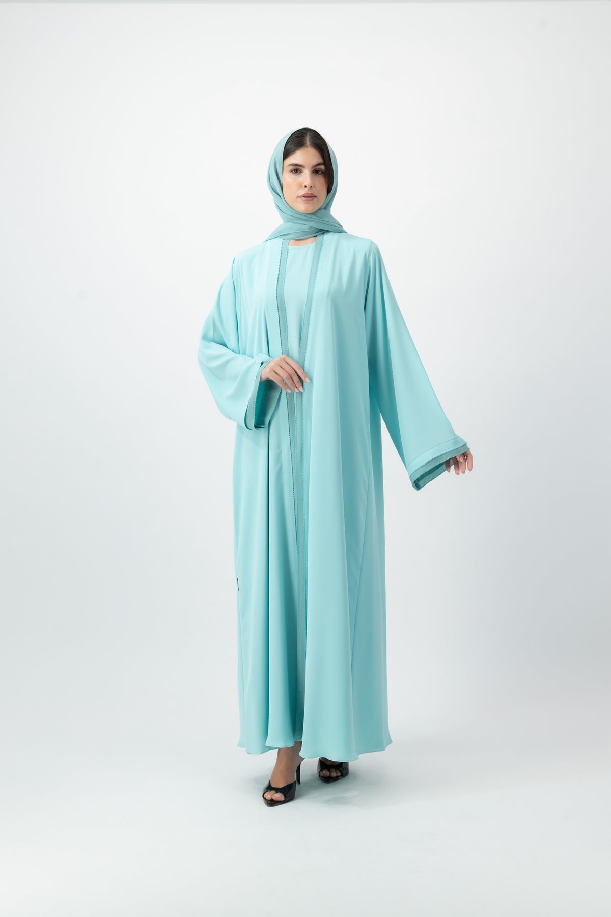 Crepe Crochet Trim abaya in Island Paradise by GREI