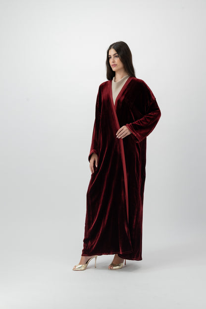 Velvet bisht abaya in Burgundy by GREI