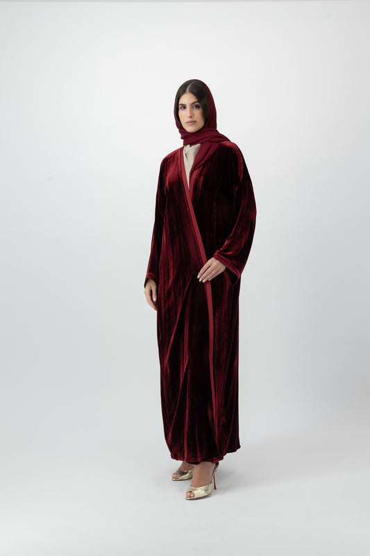Velvet bisht abaya in Burgundy by GREI