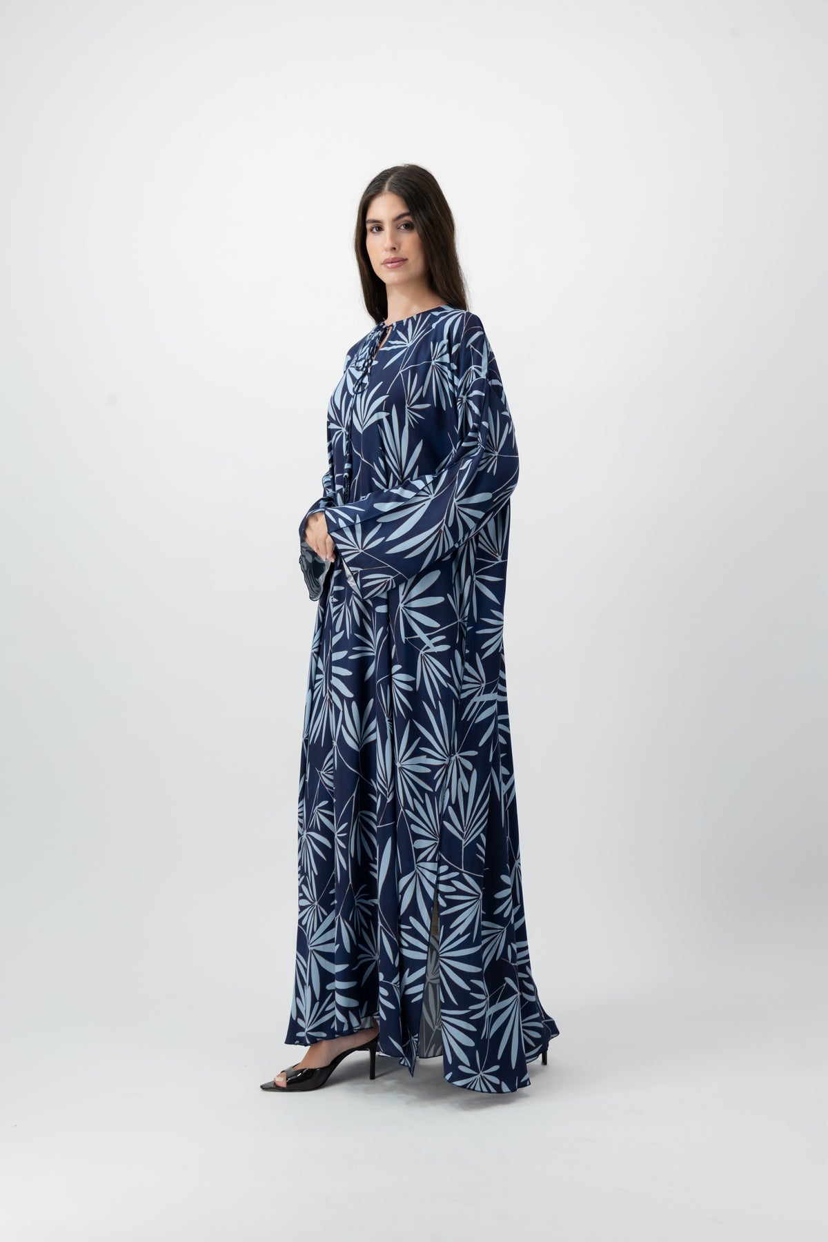 Printed Kaftan in Navy Palm by GREI
