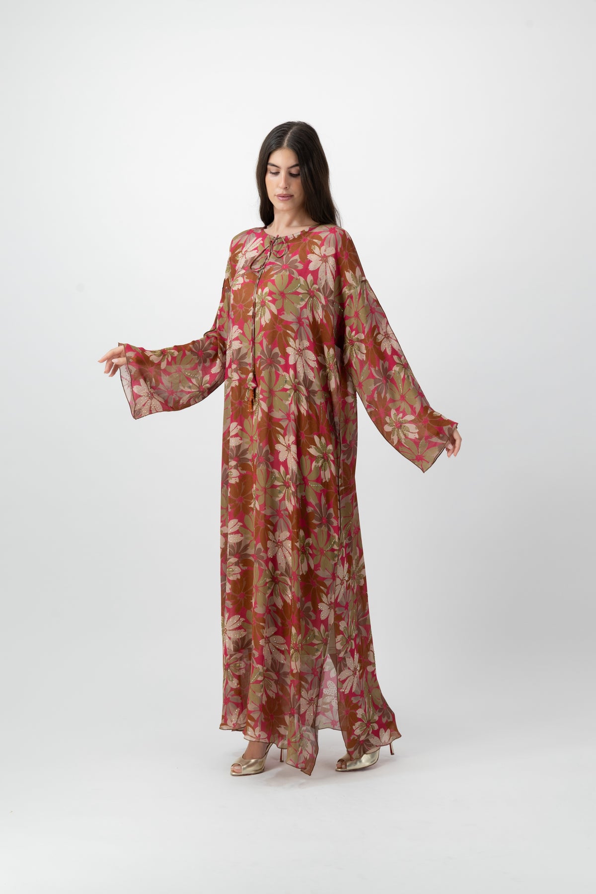 Printed Kaftan in Fuchsia Petal by GREI