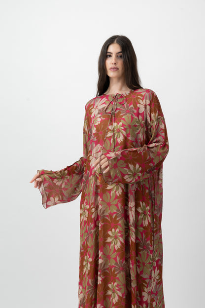 Printed Kaftan in Fuchsia Petal by GREI