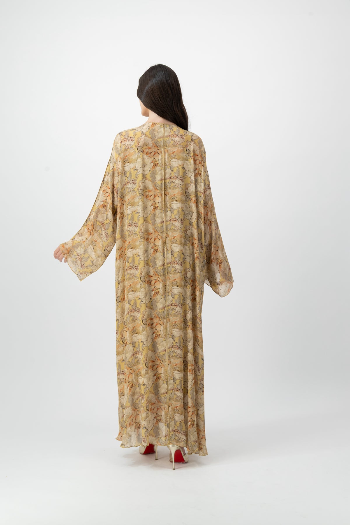 Silk Crystal Kaftan in Butter Peony print by GREI