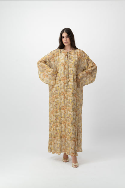 Silk Crystal Kaftan in Butter Peony print by GREI