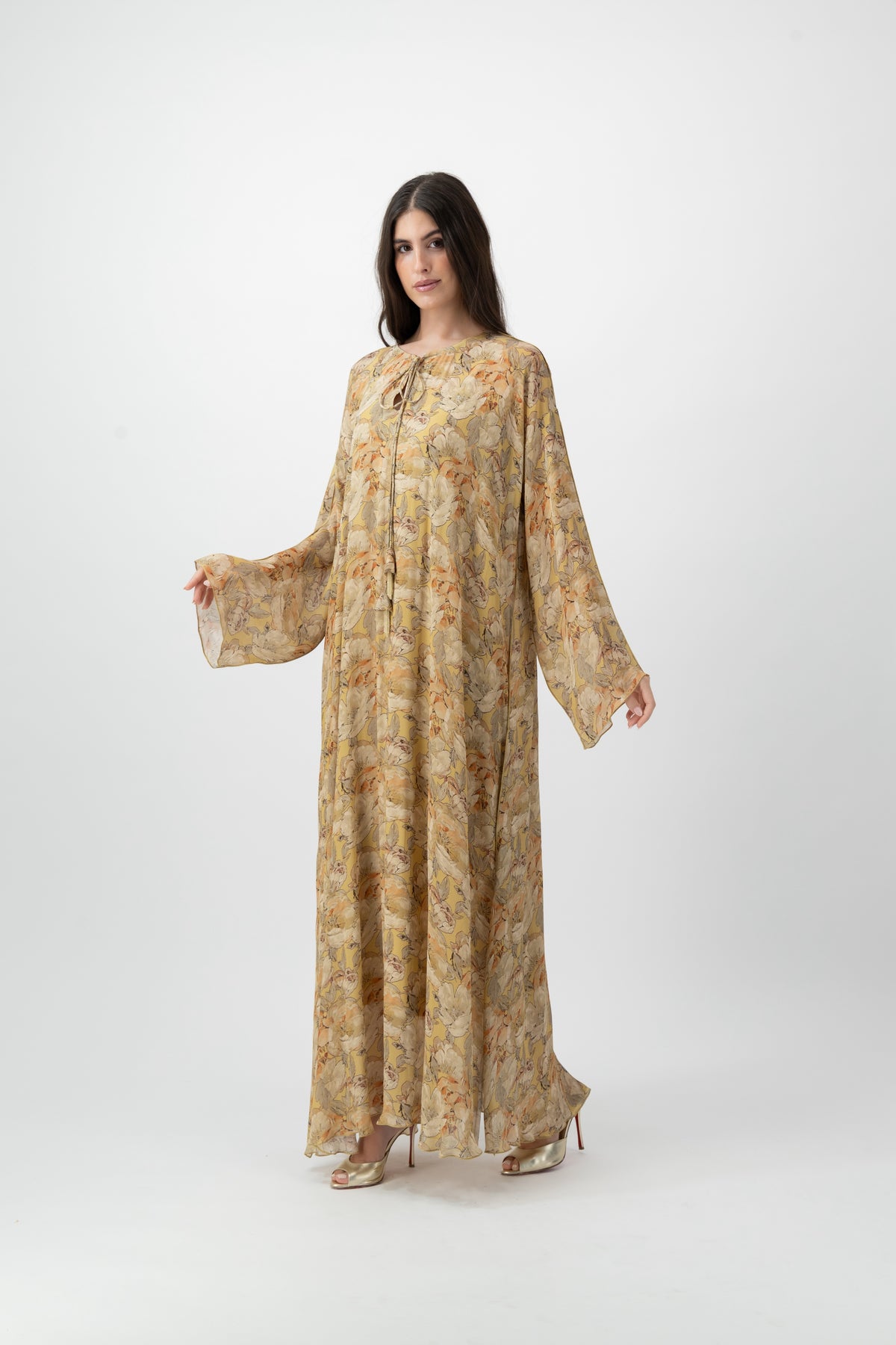 Silk Crystal Kaftan in Butter Peony print by GREI
