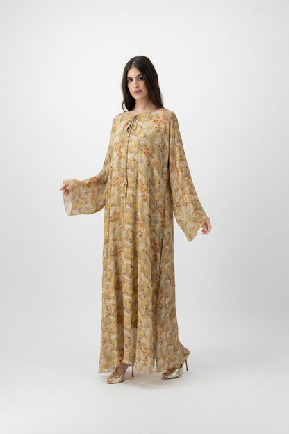 Silk Crystal Kaftan in Butter Peony print by GREI
