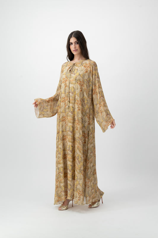 Silk Crystal Kaftan in Butter Peony print by GREI
