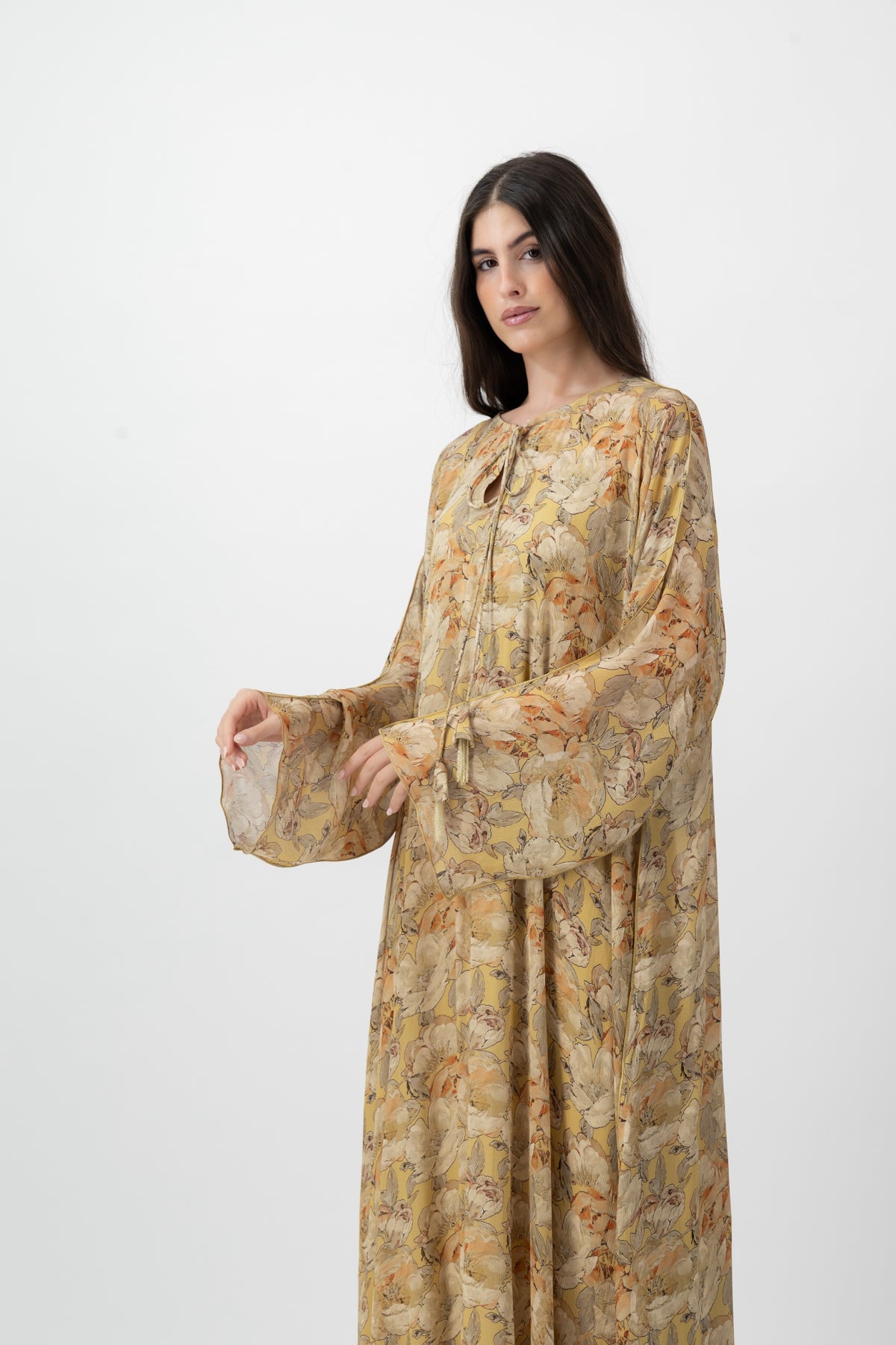 Silk Crystal Kaftan in Butter Peony print by GREI