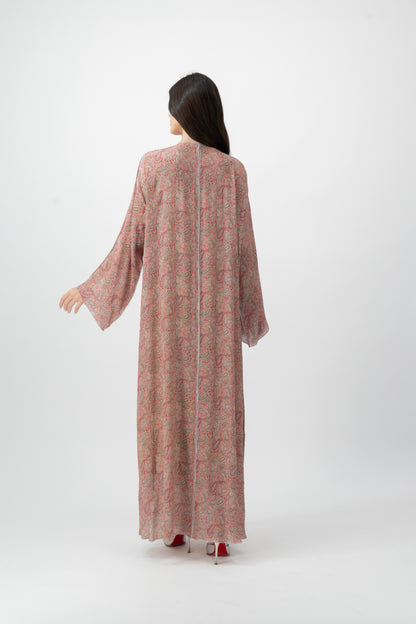 Silk Crystal Kaftan in Coral Paisley print by GREI
