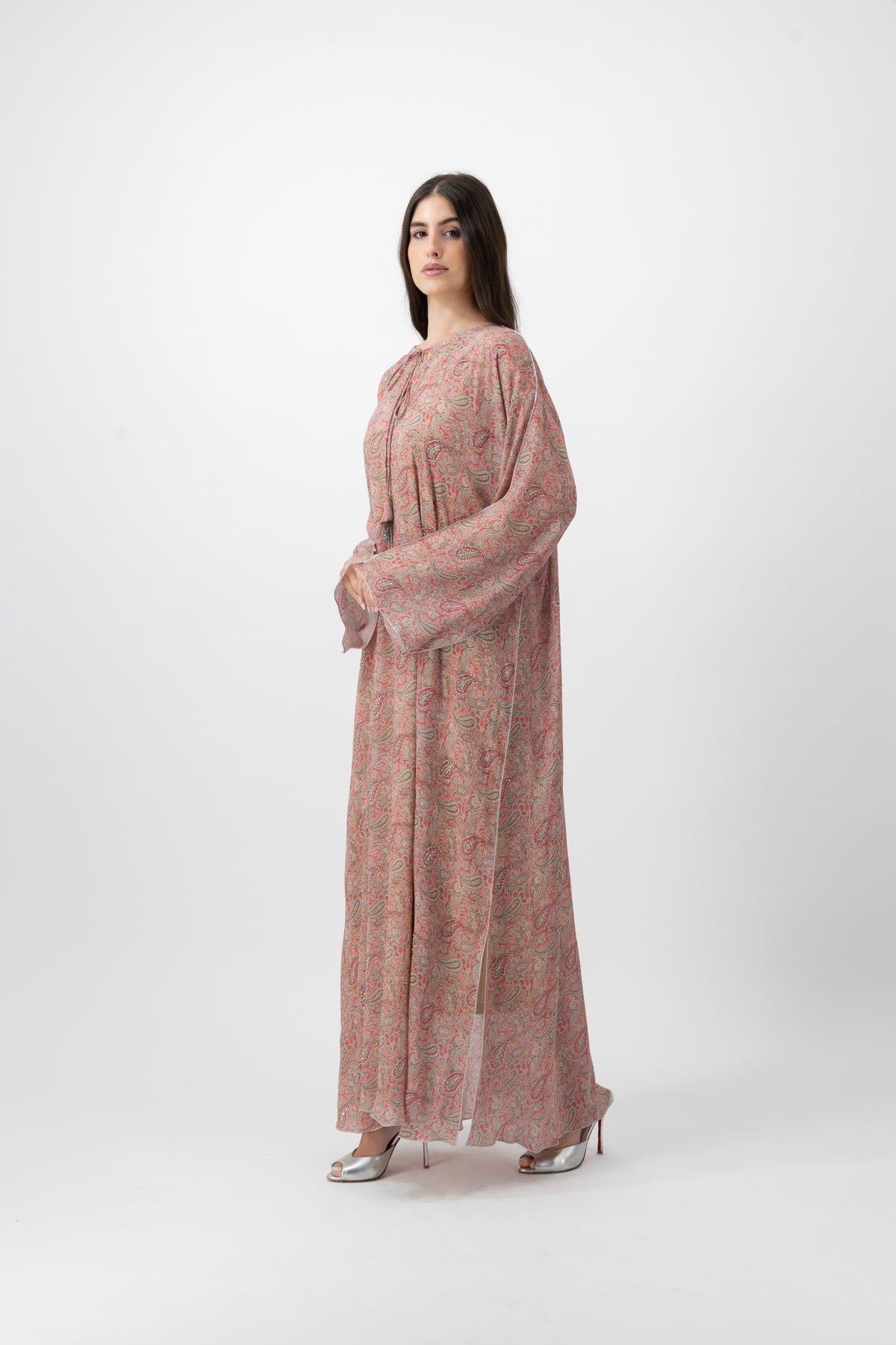 Silk Crystal Kaftan in Coral Paisley print by GREI