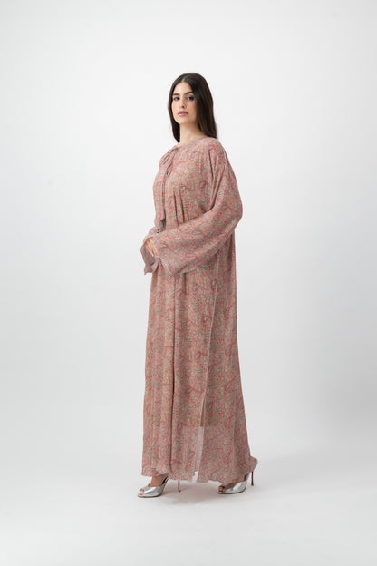Silk Crystal Kaftan in Coral Paisley print by GREI