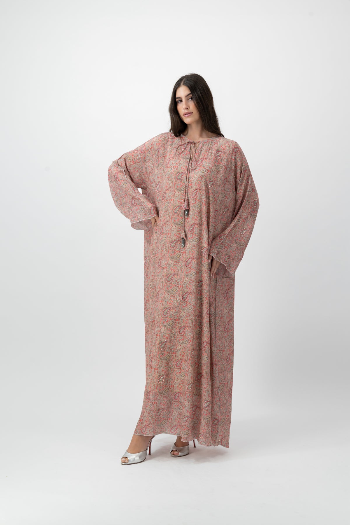 Silk Crystal Kaftan in Coral Paisley print by GREI