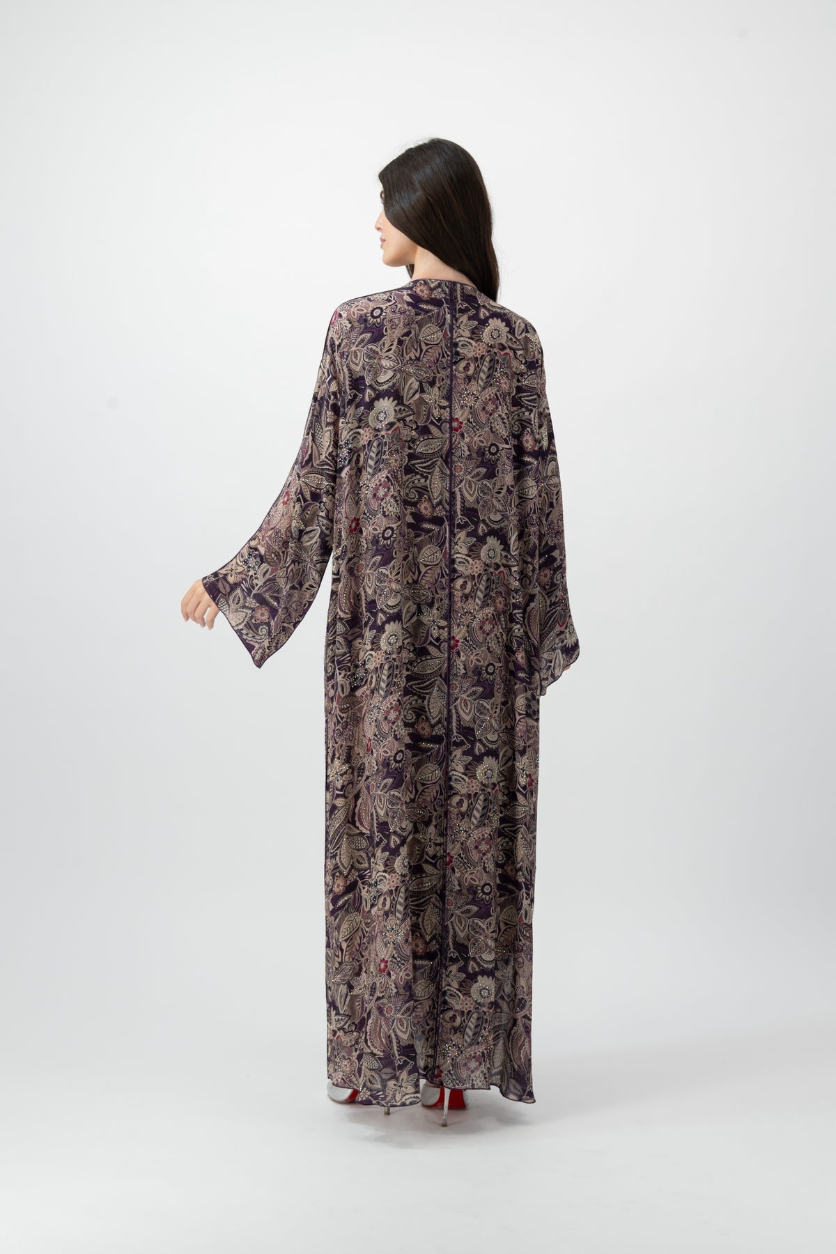 Silk Crystal Kaftan in Plum Garden print by GREI
