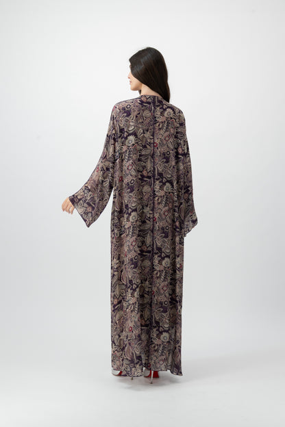 Silk Crystal Kaftan in Plum Garden print by GREI