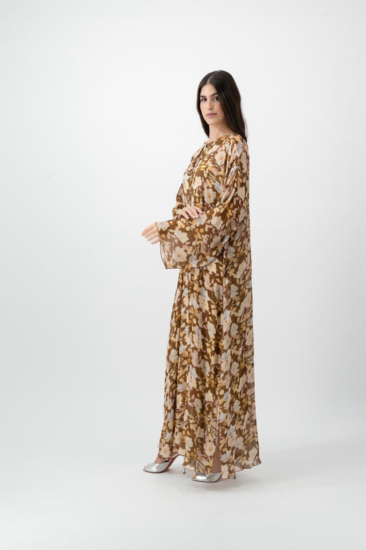 Silk Crystal Kaftan in Cocoa Blossom print by GREI
