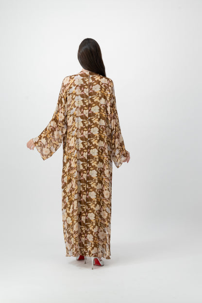 Silk Crystal Kaftan in Cocoa Blossom print by GREI