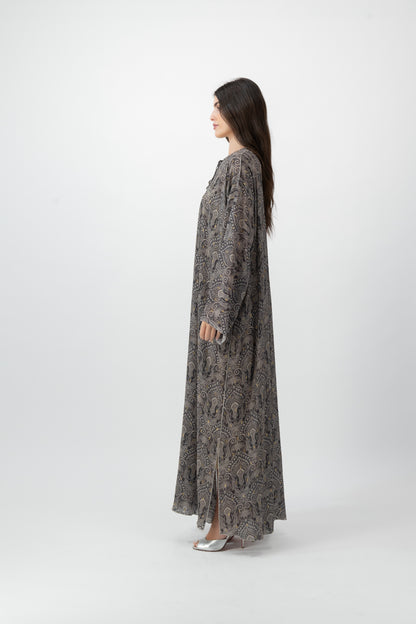 Silk Crystal Kaftan in Smoke Paisley print by GREI