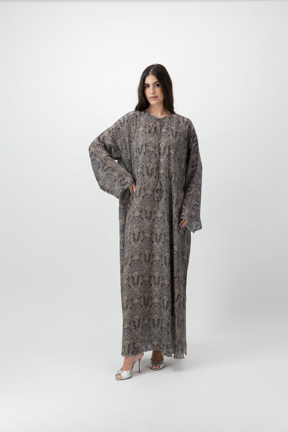 Silk Crystal Kaftan in Smoke Paisley print by GREI
