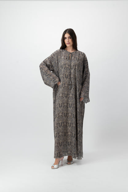 Silk Crystal Kaftan in Smoke Paisley print by GREI