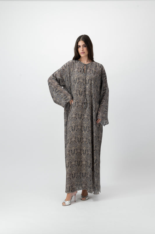 Silk Crystal Kaftan in Smoke Paisley print by GREI