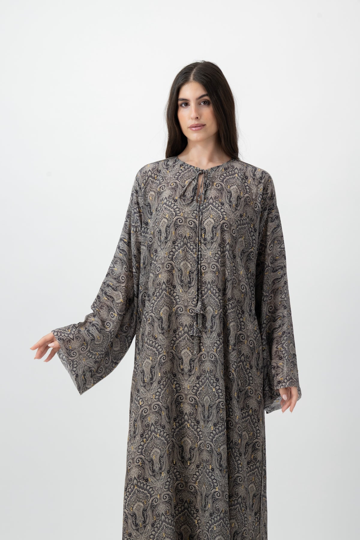 Silk Crystal Kaftan in Smoke Paisley print by GREI