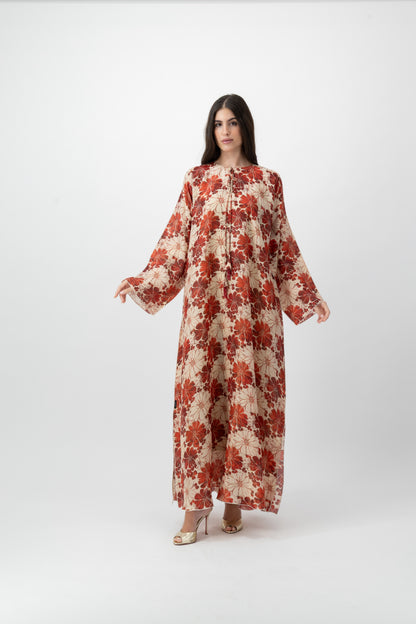 Printed Kaftan in Red Daisy by GREI