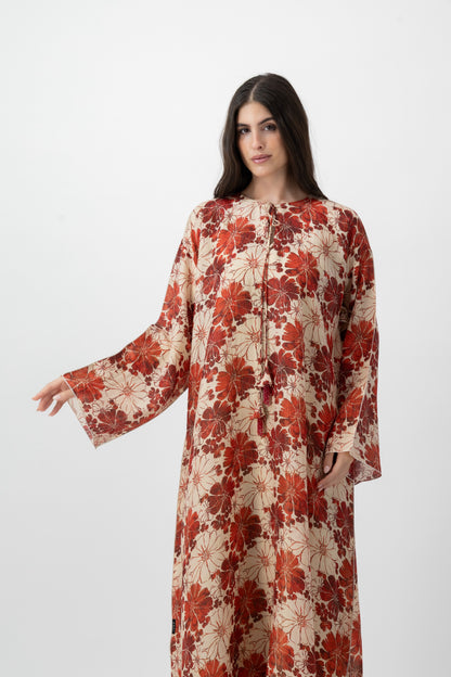 Printed Kaftan in Red Daisy by GREI