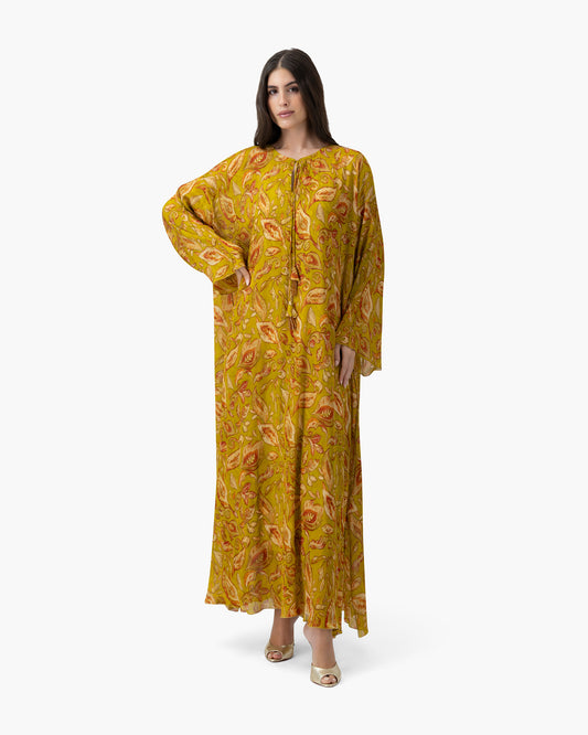 Printed Kaftan - Chartreuse Leaf