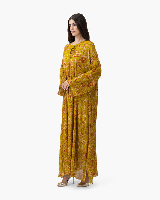 Printed Kaftan - Chartreuse Leaf