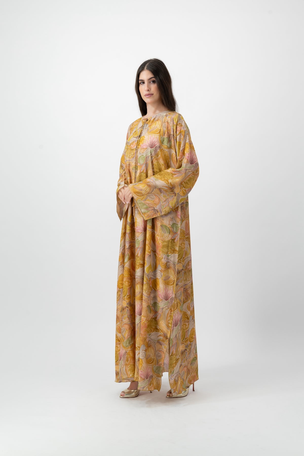 Silk Crystal Kaftan in Watercolour Garden print by GREI
