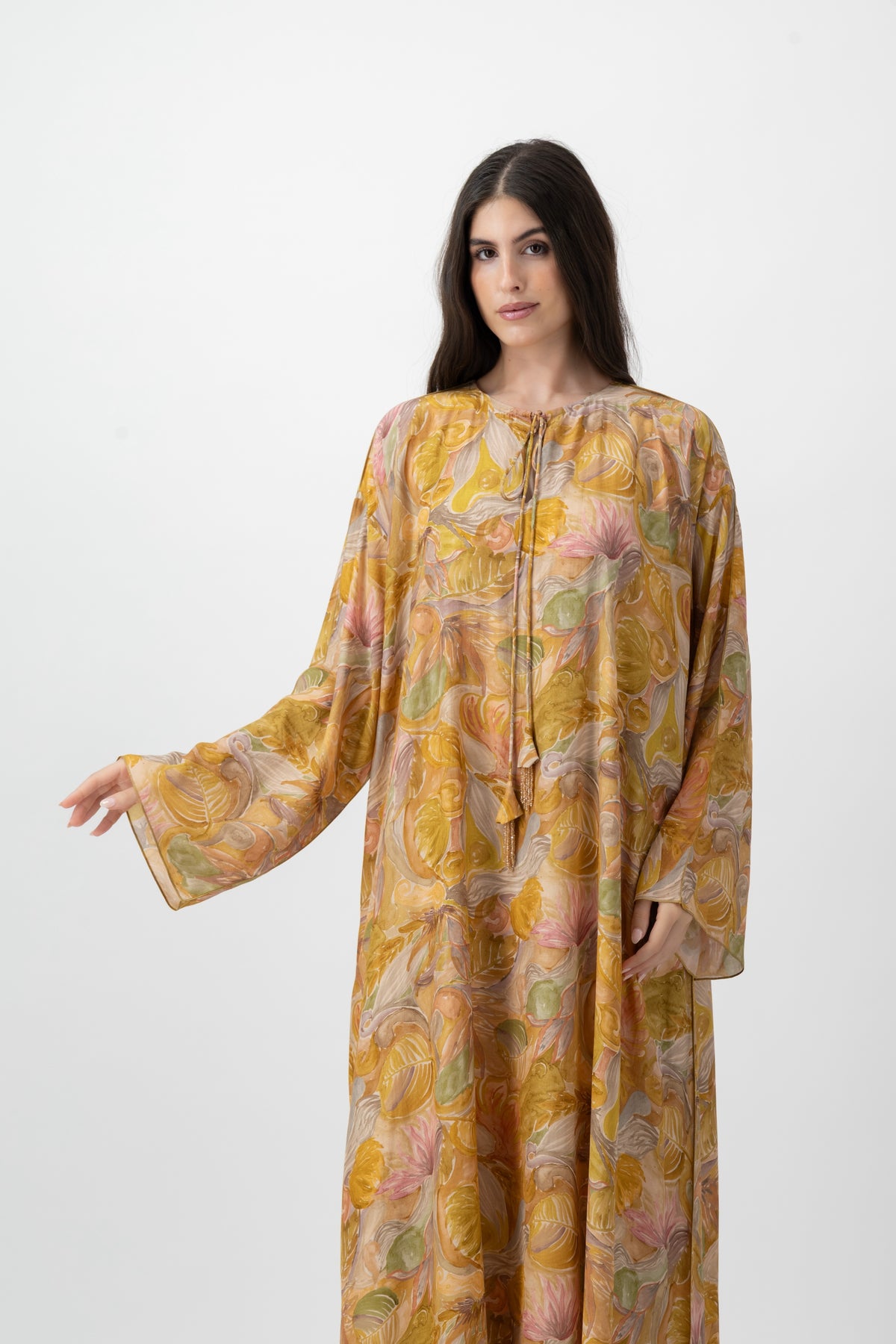 Silk Crystal Kaftan in Watercolour Garden print by GREI