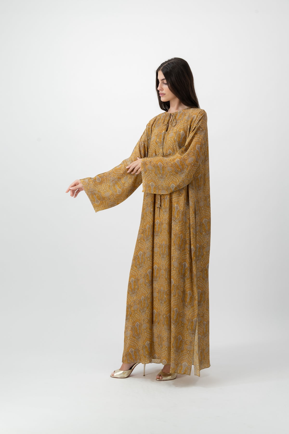 Silk Crystal Kaftan in Saffron Paisley print by GREI