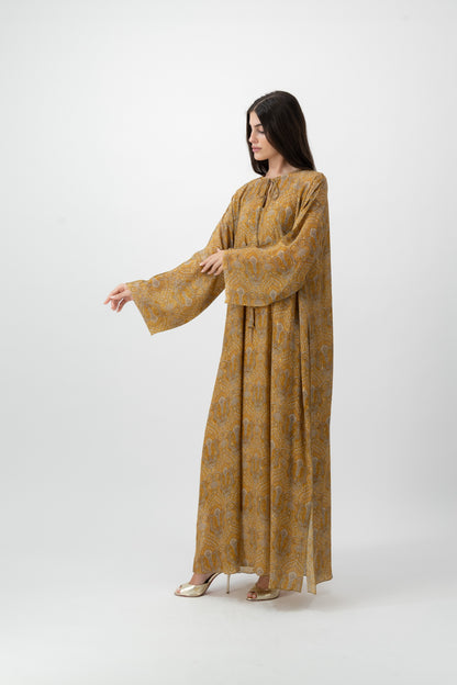 Silk Crystal Kaftan in Saffron Paisley print by GREI