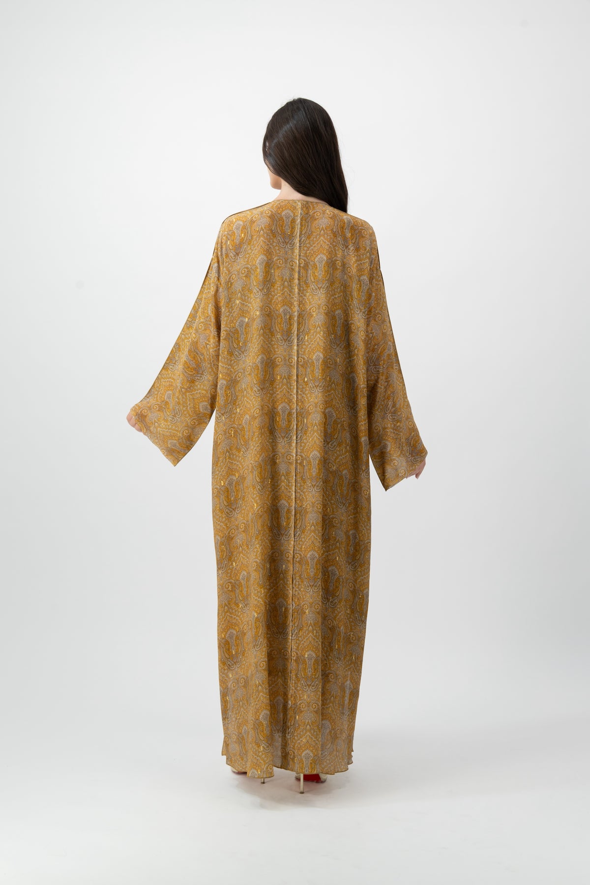 Silk Crystal Kaftan in Saffron Paisley print by GREI