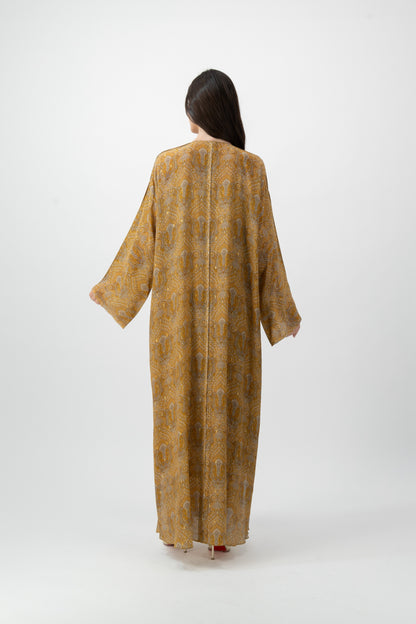 Silk Crystal Kaftan in Saffron Paisley print by GREI